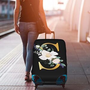 Flower Lette S Black Luggage Cover Elastic Washable Stretch Suitcase Protector Anti-Scratch Travel Suitcase Cover for Kid and Adult S (18-21 inch suitcase)