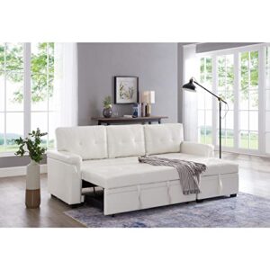 Naomi Home Reversible Sleeper Sectional Sofa Storage Chaise - White, Air Leather White/Air Leather
