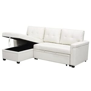 Naomi Home Reversible Sleeper Sectional Sofa Storage Chaise - White, Air Leather White/Air Leather