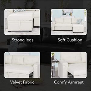 Naomi Home Reversible Sleeper Sectional Sofa Storage Chaise - White, Air Leather White/Air Leather