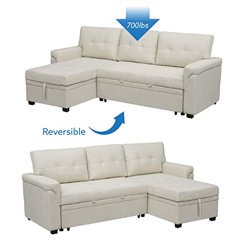 Naomi Home Reversible Sleeper Sectional Sofa Storage Chaise - White, Air Leather White/Air Leather