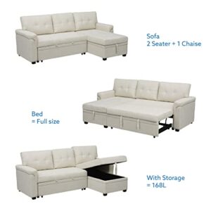 Naomi Home Reversible Sleeper Sectional Sofa Storage Chaise - White, Air Leather White/Air Leather