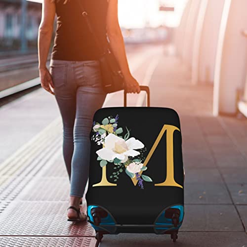 Flower Lette M Black Luggage Cover Elastic Washable Stretch Suitcase Protector Anti-Scratch Travel Suitcase Cover for Kid and Adult M (22-24 inch suitcase)