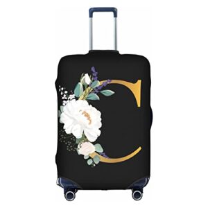flower lette c black luggage cover elastic washable stretch suitcase protector anti-scratch travel suitcase cover for kid and adult l (25-28 inch suitcase)
