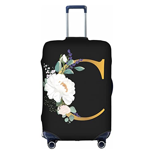 Flower Lette C Black Luggage Cover Elastic Washable Stretch Suitcase Protector Anti-Scratch Travel Suitcase Cover for Kid and Adult L (25-28 inch suitcase)