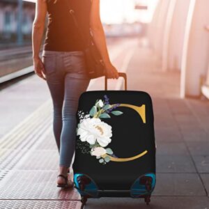 Flower Lette C Black Luggage Cover Elastic Washable Stretch Suitcase Protector Anti-Scratch Travel Suitcase Cover for Kid and Adult L (25-28 inch suitcase)