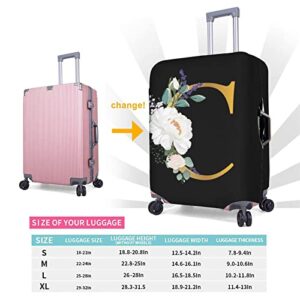 Flower Lette C Black Luggage Cover Elastic Washable Stretch Suitcase Protector Anti-Scratch Travel Suitcase Cover for Kid and Adult L (25-28 inch suitcase)