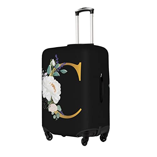 Flower Lette C Black Luggage Cover Elastic Washable Stretch Suitcase Protector Anti-Scratch Travel Suitcase Cover for Kid and Adult L (25-28 inch suitcase)