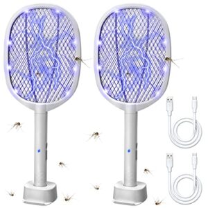 lulu home 2-in-1 electric bug zapper racket, 2 pack 3000v high voltage led lighted handheld mosquito swatter with 3 layer safety mesh, usb charging portable fly killer racquet