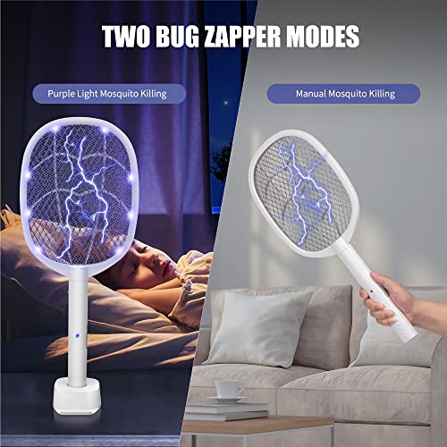 Lulu Home 2-in-1 Electric Bug Zapper Racket, 2 Pack 3000V High Voltage LED Lighted Handheld Mosquito Swatter with 3 Layer Safety Mesh, USB Charging Portable Fly Killer Racquet