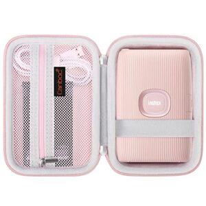 canboc hard case for fujifilm instax mini link 2/ instax mini link smartphone printer/fujifilm instax mini evo instant camera, mesh pocket fit instax mini instant film and cable, soft pink