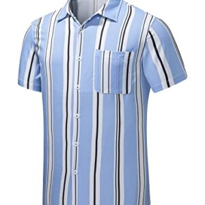 JMIERR Men's Hawaiian Striped Shirts Summer Casual Short Sleeve Button Down Beach Shirt with Pocket for Men, US 43(L), A2 Blue