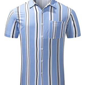 JMIERR Men's Hawaiian Striped Shirts Summer Casual Short Sleeve Button Down Beach Shirt with Pocket for Men, US 43(L), A2 Blue