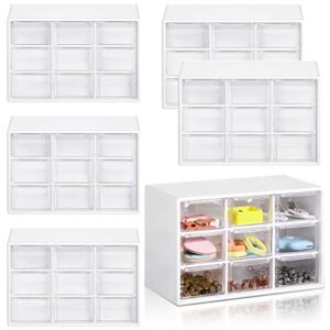 6 Pcs Mini Drawer Organizer Small Organizer with Drawers Plastic Desktop Storage Box with 9 Drawers Desk Craft Organizer for Office Home Room Jewelry Cosmetics Collection, Wall Mounted (White)