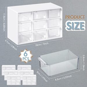 6 Pcs Mini Drawer Organizer Small Organizer with Drawers Plastic Desktop Storage Box with 9 Drawers Desk Craft Organizer for Office Home Room Jewelry Cosmetics Collection, Wall Mounted (White)