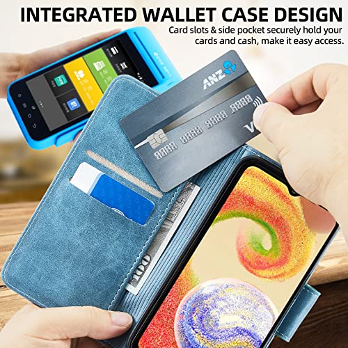 Oduio Wallet Case for Samsung Galaxy A04 6.5" Premium PU Leather Flip Folio Case with RFID Blocking Card Slots Magnetic Closure Stand Soft TPU Shell Phone Cover, Blue