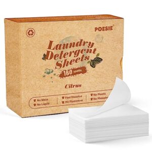 poesie laundry detergent sheets citrus scent 160 sheets 80 large loads laundry strips no plastic jug liquidless travel portable he eco-friendly for camping dorm life clean and free