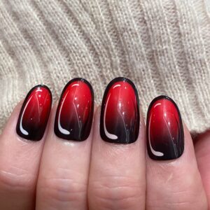 NOVO OVO Short Almond Oval Red To Black Ombre Comicbook Thick False Fake Press on Nails CARTOON NAIL Glossy Trendy Popart Opaque Stick on Acrylic Kit with Glue for Valentine's Day Spring