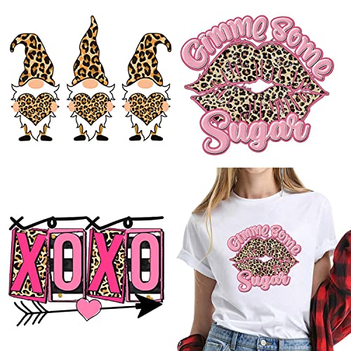 3Pcs Valentine's Day Iron on Transfers Heat Transfer Iron on Decals Lips Leopard Print Design Iron on Vinyl Patches T Shirt Iron on Appliques Iron on Transfer Paper for Clothing Hat DIY Craft Supplies