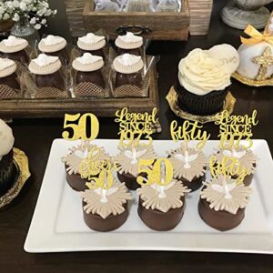 24 PCS Happy 50th Birthday Cupcake Toppers Glitter Fifty Cheers to 50 Legend Since 1973 Cupcake Picks for 50th Birthday Wedding Anniversary Party Cake Decorations Supplies Gold