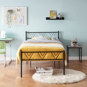 liink1ga twin bed frames with headboard, twin bed frame no box spring needed, no squeaky, easy to assemble twin size bed frames, victorian style