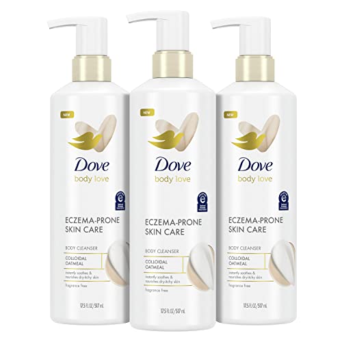 Dove Body Love Body Cleanser Eczema-Prone Skin Care Colloidal Oatmeal 3 Count Fragrance Free Body Wash Instantly Soothes & Nourishes Dry-Itchy Skin 17.5 FO