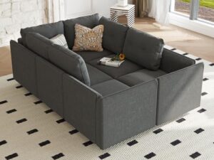 llappuil modular sofa sleeper sectional couch convertible 6 seater modular sectional with storage, black