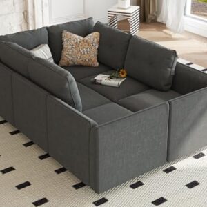 LLappuil Modular Sofa Sleeper Sectional Couch Convertible 6 Seater Modular Sectional with Storage, Black