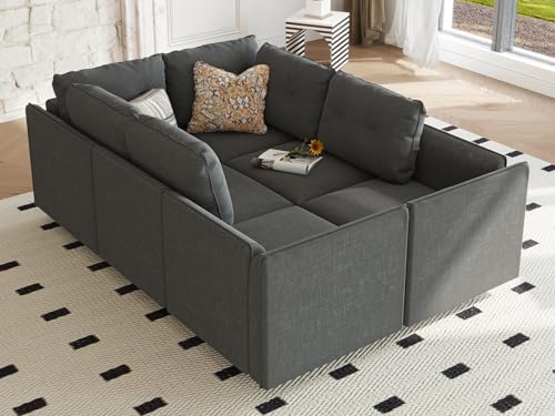 LLappuil Modular Sofa Sleeper Sectional Couch Convertible 6 Seater Modular Sectional with Storage, Black