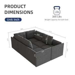 LLappuil Modular Sofa Sleeper Sectional Couch Convertible 6 Seater Modular Sectional with Storage, Black