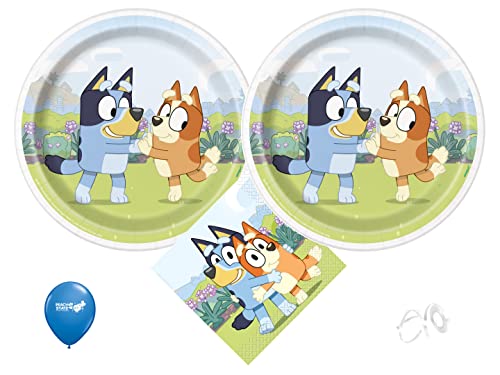 Bluey Birthday Party Supplies | Bluey Decorations | Bluey Plates | Bluey Napkins | Bluey Tableware - Serves 16