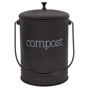 auldhome black enamelware compost bin, farmhouse compost can set with lid and charcoal filters, 1.3 gallon