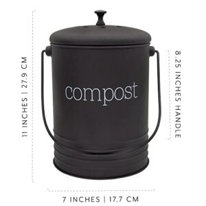 AuldHome Black Enamelware Compost Bin, Farmhouse Compost Can Set with Lid and Charcoal Filters, 1.3 Gallon