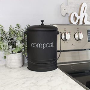 AuldHome Black Enamelware Compost Bin, Farmhouse Compost Can Set with Lid and Charcoal Filters, 1.3 Gallon