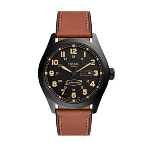 fossil men's defender solar-powered stainless steel and leather watch, color: black, brown (model: fs5978)