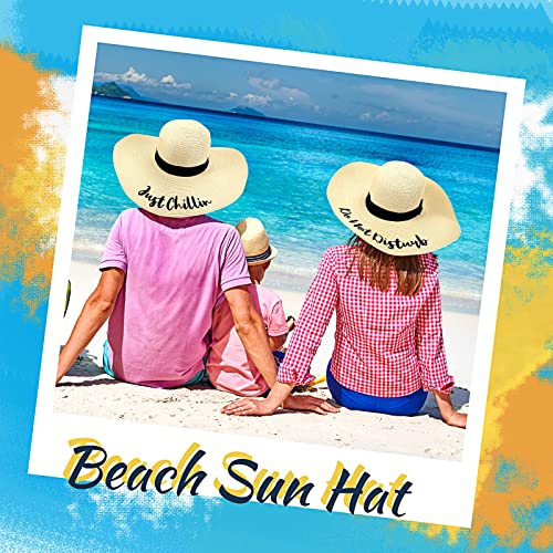 4 Pcs Women Beach Hats Floppy Foldable Straw Hat Embroidered Summer Wide Brim Hats for Travel Summer Vacation (Beige, Classic Style)