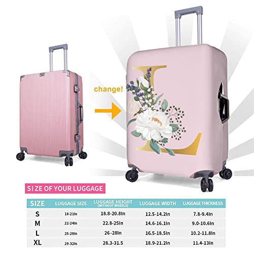 Flower Lette L Pink Luggage Cover Elastic Washable Stretch Suitcase Protector Anti-Scratch Travel Suitcase Cover for Kid and Adult S (18-21 inch suitcase)