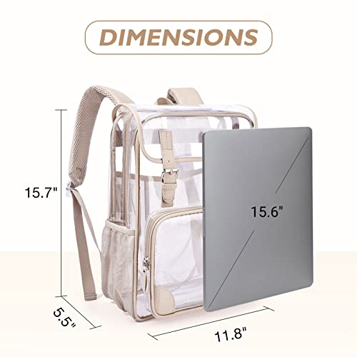 mommore Clear Backpack Heavy Duty Thick PVC Transparent Backpack with Leather Trim Large Capacity See Through Backpack