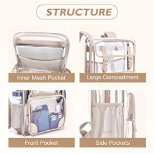 mommore Clear Backpack Heavy Duty Thick PVC Transparent Backpack with Leather Trim Large Capacity See Through Backpack