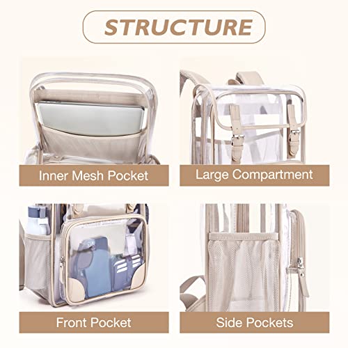 mommore Clear Backpack Heavy Duty Thick PVC Transparent Backpack with Leather Trim Large Capacity See Through Backpack