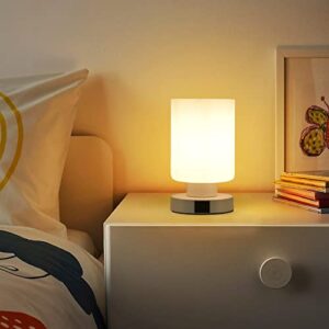 Touch Table Lamps with USB A+C Charging Ports, 3-Way Dimmable Bedside Nightstand Lamp with White Opal Glass Shade, Modern Small Lamp for Bedroom, Living Room (E26 Warm LED Bulb Included) (Cylindrical)