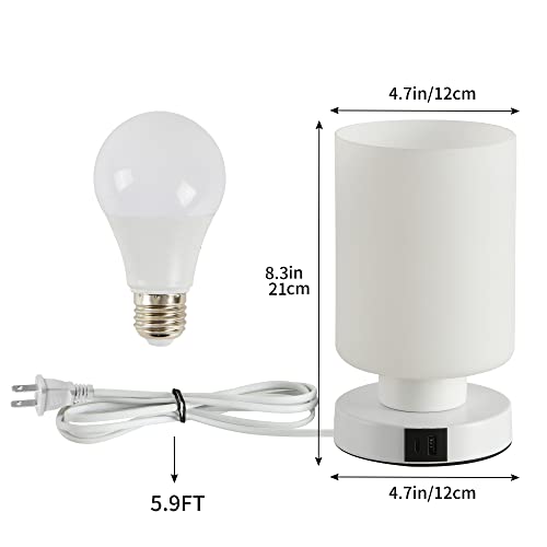 Touch Table Lamps with USB A+C Charging Ports, 3-Way Dimmable Bedside Nightstand Lamp with White Opal Glass Shade, Modern Small Lamp for Bedroom, Living Room (E26 Warm LED Bulb Included) (Cylindrical)