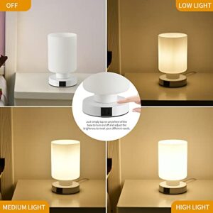 Touch Table Lamps with USB A+C Charging Ports, 3-Way Dimmable Bedside Nightstand Lamp with White Opal Glass Shade, Modern Small Lamp for Bedroom, Living Room (E26 Warm LED Bulb Included) (Cylindrical)