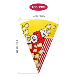 Toyvian Popcorn Machine Popcorn 100 Piece Paper Popcorn Bags with Tapered Tips Cone-shaped Treats Bags Popcorn Machine Accessories for Popcorn Bars, Movie Nights, Concessions Individual Popcorn