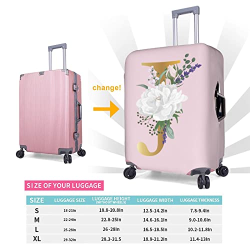 Flower Lette J Pink Luggage Cover Elastic Washable Stretch Suitcase Protector Anti-Scratch Travel Suitcase Cover for Kid and Adult M (22-24 inch suitcase)