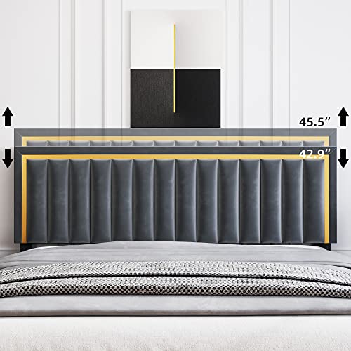 Senfot Full Size Bed Frame, Velvet Upholstered Platform Bed with Adjustable Tufted Headboard and Heavy Duty Metal Foundation with Wood Slats Supports No Box Spring Needed in Gray