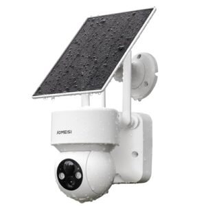 aomeisi d2 2k solar security camera outdoor,360°view pan/tilt,two-way audio,easy to setup,audible flashlight alarm,motion alert,sd slot cloud storage,tech support,work with alexa google home,cloudedge