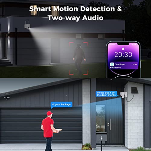 Aomeisi D2 2K Solar Security Camera Outdoor,360°View Pan/Tilt,Two-Way Audio,Easy to Setup,Audible Flashlight Alarm,Motion Alert,SD Slot Cloud Storage,Tech Support,Work with Alexa Google Home,CloudEdge