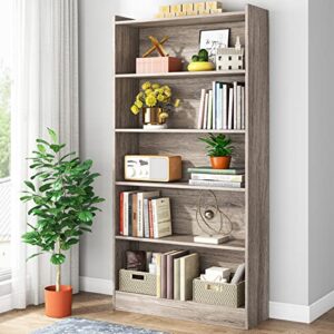 tribesigns 72-inch tall bookcase, industrial 6-tier gray library bookshelf with storage shelves, large open bookcases wood display shelving unit for bedroom living room office, floor-standing (gray)