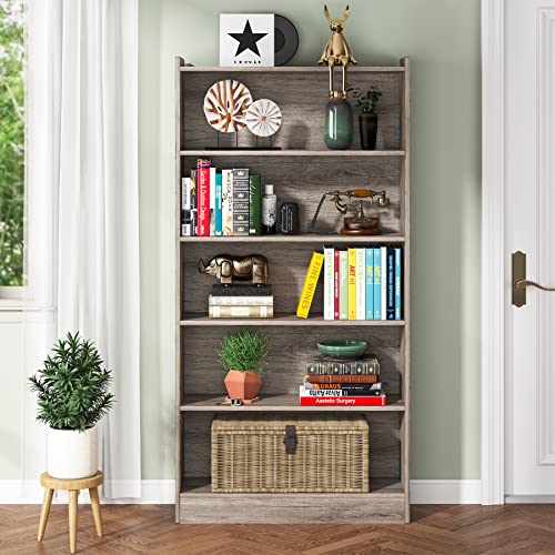 Tribesigns 72-inch Tall Bookcase, Industrial 6-Tier Gray Library Bookshelf with Storage Shelves, Large Open Bookcases Wood Display Shelving Unit for Bedroom Living Room Office, Floor-Standing (Gray)